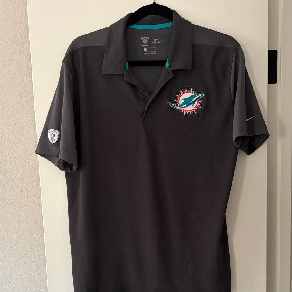 Miami Dolphins Nike Men's Dark Gray Polo with Stitched Logo
